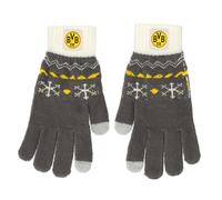 Borussia Dortmund Lot de 2 gants norvégiens unisexes BVB - Gris et blanc - Avec motif d'hiver - 100% polyacrylique