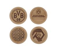 Borussia Dortmund Lot de 4 Dessous de Verre en Bois 10 x 10 x 1 cm