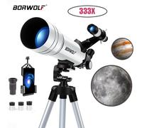 BORWOLF 70400 télescope astronomique professionnel haute définition 333X pour voir la lune et les étoiles monoculaire d'observation des oiseaux White
