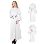 BORYQNHO Costume de princesse Leiiia, costume blanc Leiiia avec capuche, robe princesse médiévale avec corset pour Halloween, Comic-Con (blanc, taille S)