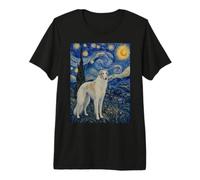 Borzoi Dog Van Gogh Nuit étoilée T-Shirt Haut de Gamme