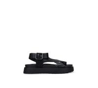 BOSANOVA Sandales à orteils pour femme avec deux larges bandes sur le dessus et semelle plateforme avec bio. Fermeture du bracelet large avec boucle métallique. Chaussures pour femme, Noir , 40 EU