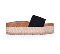 BOSANOVA Sandales style raquette en daim avec une large bande sur le cou-de-pied, semelle bio en liège et plateforme en sparte bicolore. Chaussures pour femme, Noir , 41 EU