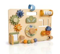 Bosbii Busy Board Montessori Safari en Bois - 7 Activités Motricité Fine - Tableau d’Activités Sensoriel sans Écran - Dès 18 Mois (1-3 Ans) - Fixation Scratch - Cadeau Enfant