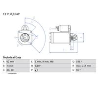 BOSCH 0 986 013 850 Démarreur pour CITROËN,FIAT,IRAN KHODRO,PEUGEOT,PEUGEOT (DF-