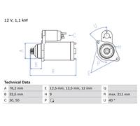 BOSCH 0 986 017 830 Démarreur pour AUDI,FORD,SEAT,SKODA,VW