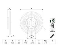 Bosch Disque de frein 0 986 479 F12 ventilé avant haute teneur en carbone 1 pièce