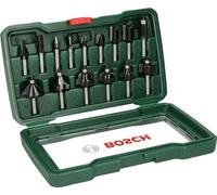 Bosch 15 pièces Ensemble de fraises au carbure (pour le bois, emmanchement Ø 8 mm, accessoires défonceuse)