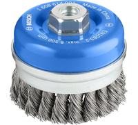 Bosch 1x Brosse boisseau PRO Steel Longlife, fils torsadés pour grande meuleuse angulaire et filetage M14 (pour Acier, Ø 90 mm, Professional Accessoire Grande meuleuse angulaire)