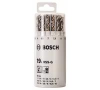 Bosch Forets à métaux HSS-G, DIN 338, 135°, boîte en plastique ronde de 19 pièces 1-10 mm Quantité:1