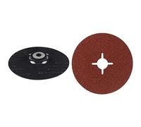 Bosch 2609256257 Plateau de ponçage pour Meuleuse angulaire A serrer 125 mm & 2609256253 Disques abrasifs sur fibres pour Meuleuses angulaires Corindon Grain 100 Lot de 5 feuilles