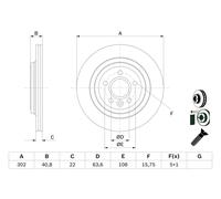 BOSCH 2x Disques de Frein Arrière Ø302 MM Ventilé pour Volvo V60 155 157 2.0 T4