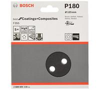 Bosch 5x PRO Plastic and Hard Stone F355 Sanding Disc (for Concrete, Hard stone, Ø mm, Grit 180, Professional Accessory Random Orbital Sander)