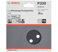 Bosch 5x PRO Plastic and Hard Stone F355 Sanding Disc (for Concrete, Hard stone, Ø mm, Grit 320, Professional Accessory Random Orbital Sander)