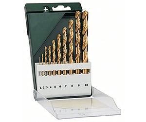 Bosch Accessories 2609255130 Set de 10 Forets à métaux rectifiés HSS-Tin DIN 338 Diamètres 1/2/3/4/5/6/7/8/9/10 mm