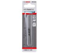 Bosch Foret HSS PointTeQ 2608577155 – 2 mm pour métal, longueur 49 mm, tige cylindrique, 2 pièces