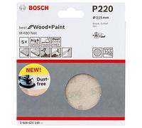 Bosch Accessories Ensemble de 5 Feuilles de ponçage M480 Idéal pour le Bois et la Peinture (Ø 115 mm, Grit P220, Accessoires pour Ponceuse Orbitale Aléatoire)