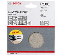 Bosch Accessories - Feuilles Abrasives M480 Meilleur pour le Bois et la Peinture, Couleur, 5 x Ø 115 mm, Grain 100