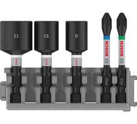 Bosch Accessories Professional 5 pièces Pack d'Embouts de Vissage und et Clé à Douille (Impact Control, PZ/PH Bits, Longueur 50mm, Pick and Click, Accessoires de visseuse à percussion) 2608522350