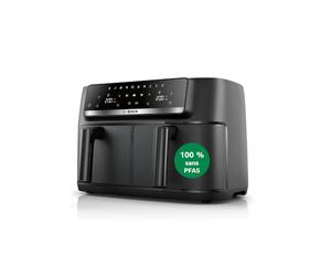 Bosch Air Fryer Série 4, double bac 9 L, 2 x 4,5 L avec fonction SYNC, 6 programmes, revêtement sans PFAS, noir, MAFD440B0