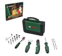 Bosch Calendrier de l'Avent 2023 28 pièces pour bricolage (kit d'outils avec cliquet ¼", tournevis universel, couteau pliant, décapsuleur, embouts et douilles ; dans un sac de rangement)