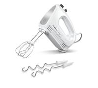 Bosch CleverMixx MFQ24200 - Batteur à main polyvalent 4 vitesses + turbo avec fouets et crochets pétrisseurs compatibles au lave-vaisselle - Puissance de 400 W - Couleur : Blanc/Argenté