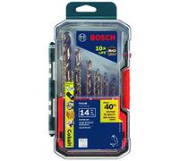BOSCH CO14B Lot de 14 forets à métaux Cobalt M42 avec étui inclus avec trois tiges plates pour perçage en acier inoxydable, fonte, titane, métal léger, aluminium