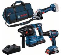 Bosch Combo Kit 3 pièces 18V : GSR 18V-55/GWS 18V-7/GBH 18V-22, 2x batterie, chargeur rapide