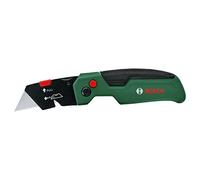 Bosch cutter pliant (compact et robuste ; acier inoxydable ; ouverture possible d’une seule main ; changement de lame rapide ; clip de ceinture ; stockage de lame ; avec 3 lames en acier SK5)