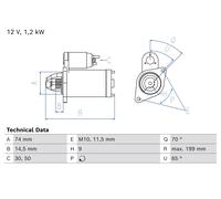 BOSCH Démarreur 1.2 kW Compatible Pour Toyota RAV 4 III 2.0 4WD Yaris