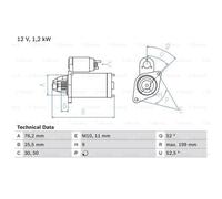BOSCH Démarreur 1.2kW pour BMW 1er 3er 0 986 020 890