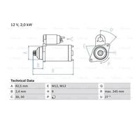 BOSCH Démarreur 2kW pour Audi A4 Avant A6 Seat Exeo St 0 986 021 220