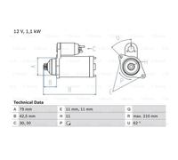 BOSCH Démarreur Starter 1.1kW Pour VW Golf VI VII Audi TT Roadster Q3