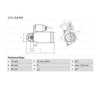 BOSCH Démarreur Starter 1.2 kW Pour Honda Civic VIII Hatchback 1.4 Jazz III 1.3i