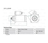 BOSCH Démarreur Starter 1.8kW Pour VW Transporter IV Bus 0 986 016 990