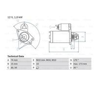 BOSCH Démarreur Starter 1 kW Pour Mazda 2 DE DH 3 1.3 DE 1.5 BL 1.6 MZR BM