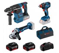 BOSCH Ensemble combiné marteau perforateur sans fil + clé à chocs + meuleuse d'angle + 2 batteries 0615990N21