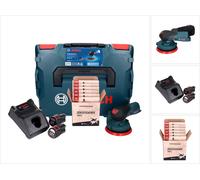 Bosch GEX 12V-125 Professional Ponceuse excentrique sans fil 12 V 125 mm brushless + 2x Batteries 3,0 Ah + Chargeur + kit de meulage Toolbrothers TURTLE + L-Boxx