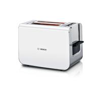 Bosch Grille-pain Styline TAT8611N, grille réchauffe-viennoiseries intégré, fonction ascenseur, fonction décongélation, arrêt automatique, centrage du pain, 800 W, acier inoxydable/blanc