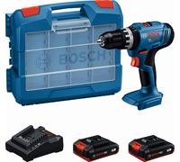 Bosch Professional 18V System perceuse-visseuse à percussion sans-fil GSB 18V-25 (Ø vis max. 10 mm, avec 2 batteries GBA 2,0 Ah, GAL 18V-20, set d'acc. 63 pièces, L-Case Pick & Click)