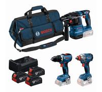 Coffret d'outils sans fil Bosch (GSR 18 V-65 + GDX 18 V-285 + GBH 18 V-22, 3 batteries GBA 18 V 5,0 Ah, GAL 12 V-18 V-80) 0615A50093