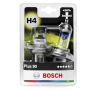 Bosch H4 Plus 90 Ampoule de Phare Halogène, 12 V 60/55 W, Faisceau Lumineux 90% plus Long - Culot P43t - Pack de 2 Ampoules de Rechange pour Voiture