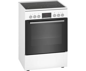 BOSCH HKR39C220 - Cuisinière vitrocéramique 60 cm - 4 foyers - Air pulsé 3D - 7 modes de cuisson - Rail télescopique - EcoClean - Blanc