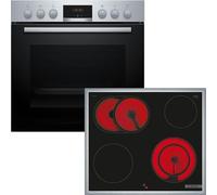 Bosch HND411LR63 Série 4 Cuisinière encastrable 60 cm avec air chaud 3D HEA513BR3, série 4 plaque de cuisson électrique 60 cm avec cadre, cuisinière, fabriquée en Allemagne, zone de cuisson NKN645GA2E