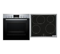 Bosch HND415LS62 Série 4 Cuisinière encastrable série 4, composée de cuisinière HEA513BS4, 60 x 60 cm, air chaud 3D, écran LED et plaque à induction, zone de cuisson, chaleur résiduelle, cadre en