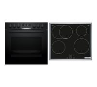 Bosch HND675LS62 Kit de cuisinière encastrable composé de cuisinière HEG578BB4, 60 x 60 cm, Air Fry, air chaud 3D, hydrolyse et pyrolyse autonettoyage, & plaque à induction NIF645CB5E, zone de