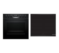 Bosch HND677LS62 Kit de cuisinière encastrable composé de cuisinière HEG578BB4, 60 x 60 cm, Air Fry, air chaud 3D, hydrolyse et pyrolyse autonettoyage, & plaque à induction NVQ645CB6E, zone combi,