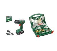 Bosch Home and Garden Perceuse-Visseuse sans fil EasyDrill 18V-40 (1 Batterie 2,0 Ah, Système 18 V, dans Coffret de Transport) + Bosch 70 pièces Ensemble de forets et de tournevis en titane X-Line