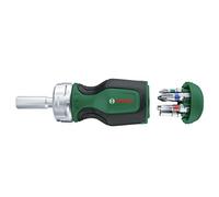 Bosch Home and Garden Tournevis court à cliquet avec 6 embouts Bosch (compact et à couple élevé pour vissage et dévissage performants ; ergonomique ; porte-embout magnétique)