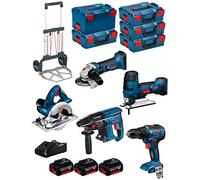 BOSCH Kit 18V BK501 (GST 18 V-LI S + GKS 18 V-LI + GBH 18V-21 + GWS 18-125 V-LI + GSR 18V-55 + 3 Batteries de 4,0 Ah + Chargeur + 4 x L-Boxx 136 + L-Boxx 238 + Caddy)